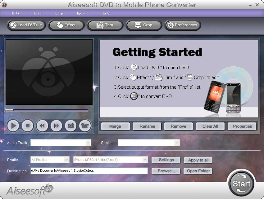Screenshot of Aiseesoft DVD to Mobile Phone  Converter