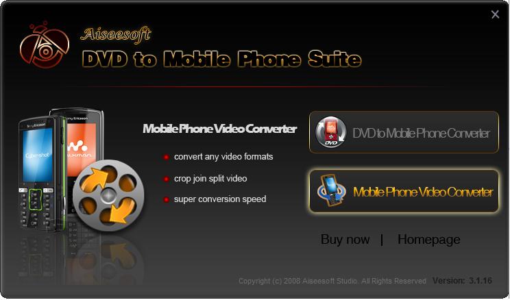 Screenshot of Aiseesoft DVD to Mobile Phone Suite