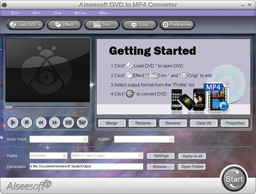 Screenshot of Aiseesoft DVD to MP4 Converter 4.0.16