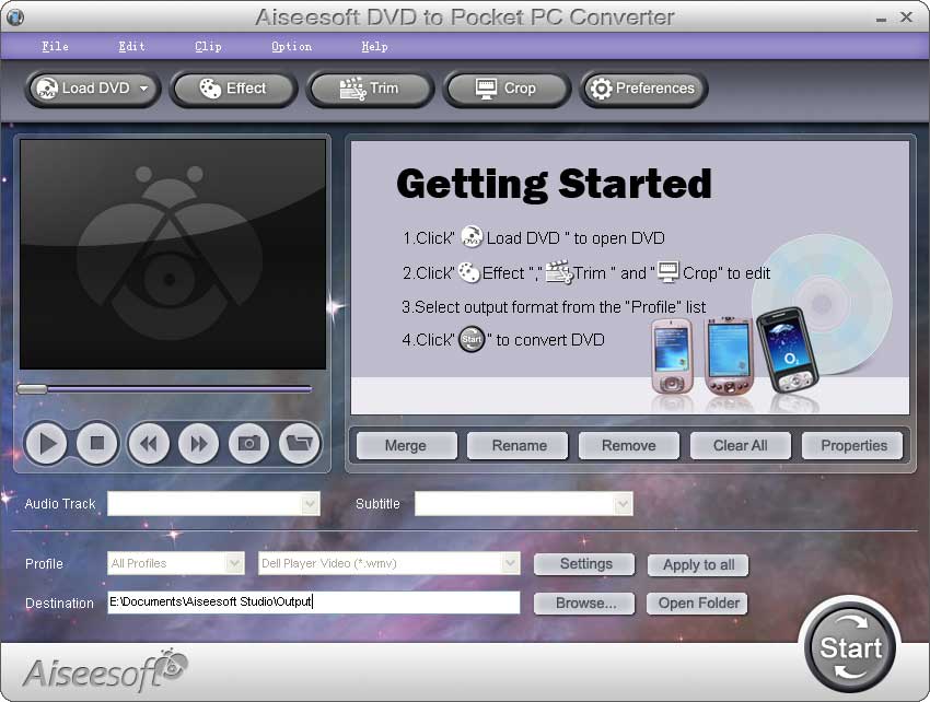 Screenshot of Aiseesoft DVD to Pocket PC  Converter