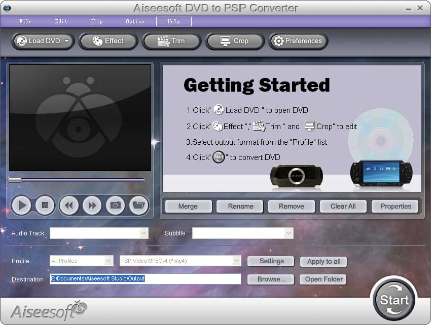 Screenshot of Aiseesoft DVD to PSP Converter