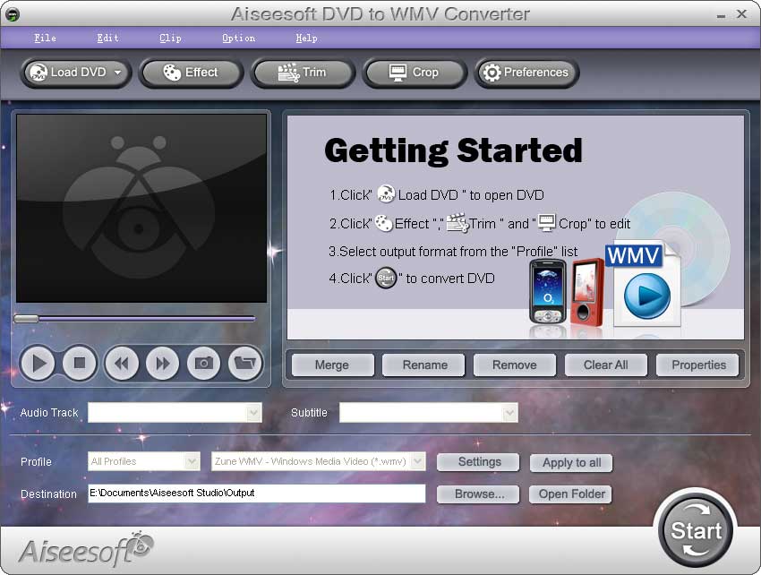 Screenshot of Aiseesoft DVD to WMV Converter