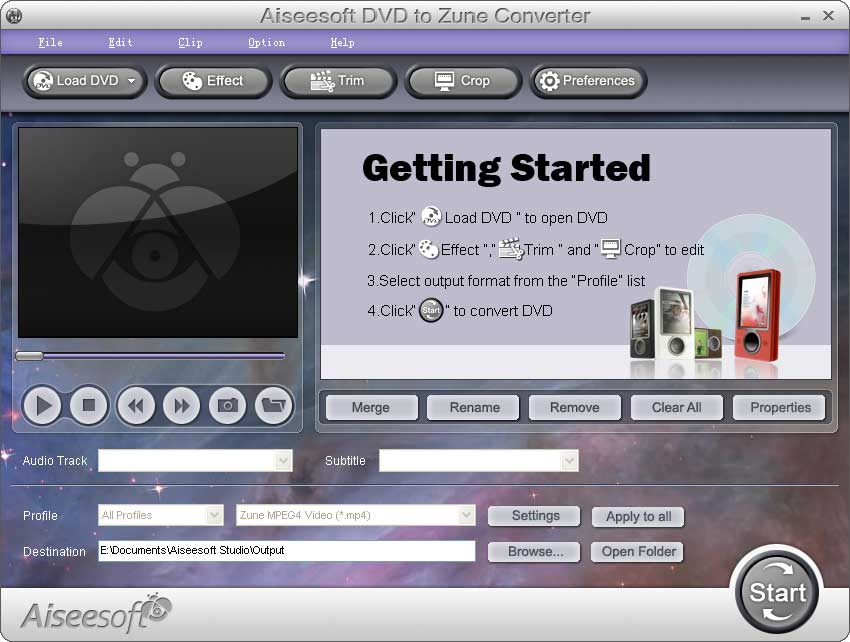 Screenshot of Aiseesoft DVD to Zune Converter