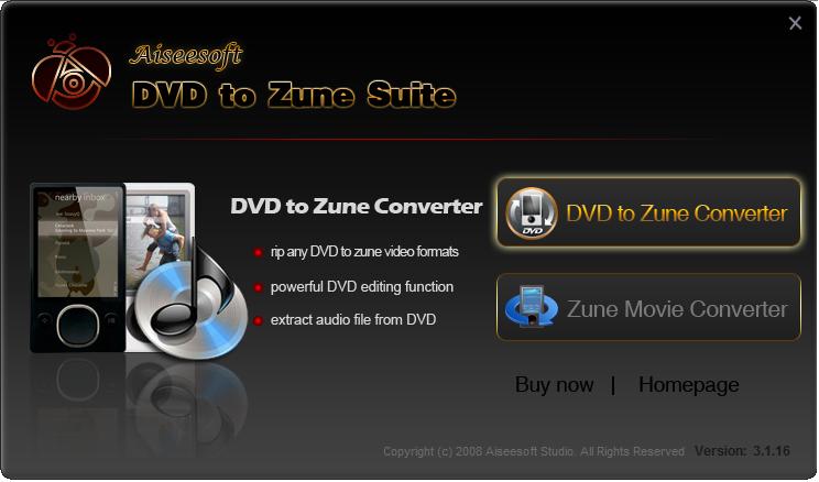 Screenshot of Aiseesoft DVD to Zune Suite 3.1.16