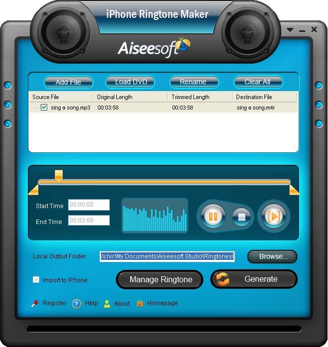 Screenshot of Aiseesoft iPhone Ringtone Maker