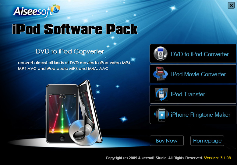 Screenshot of Aiseesoft iPod Software Pack