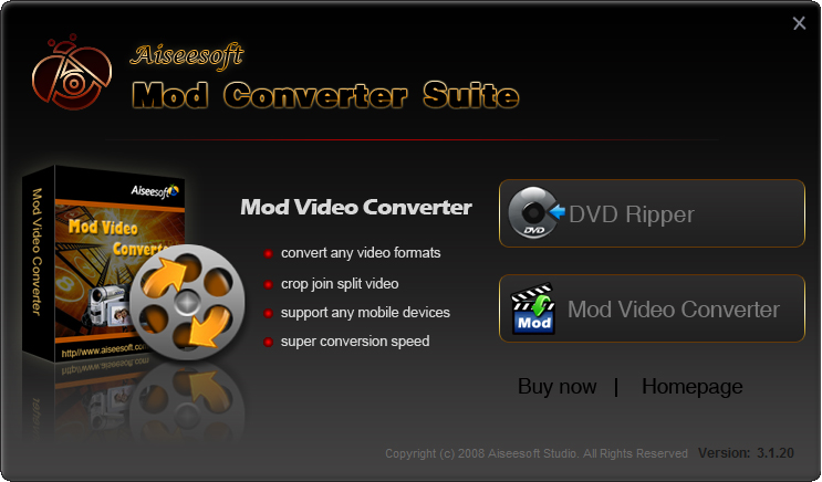 Screenshot of Aiseesoft Mod Converter Suite 5.0.12