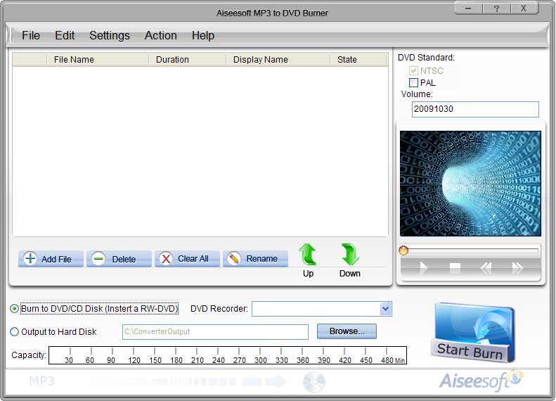 Screenshot of Aiseesoft MP3 to DVD Burner