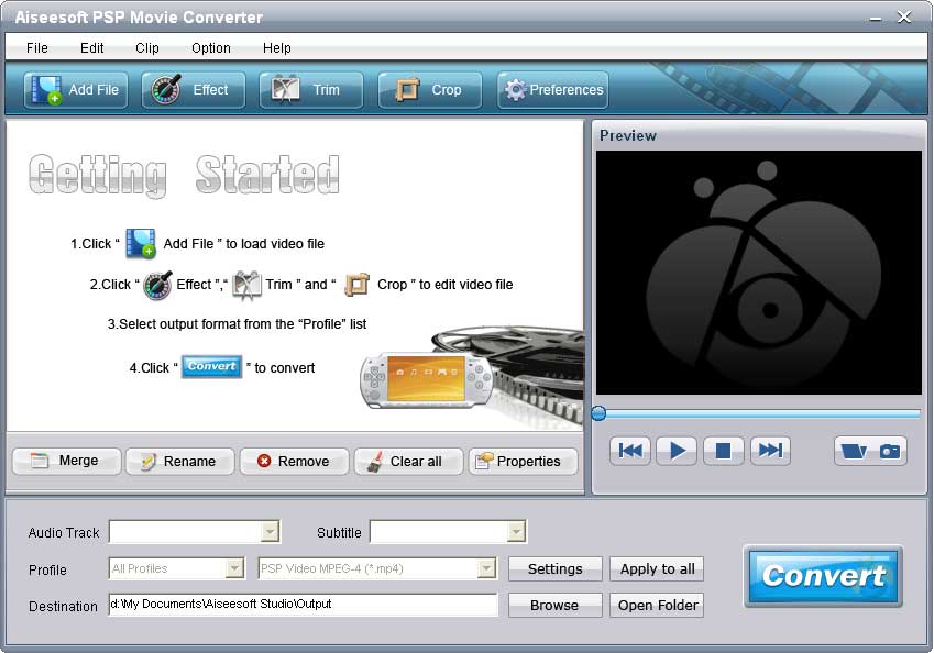 Screenshot of Aiseesoft PSP Movie Converter
