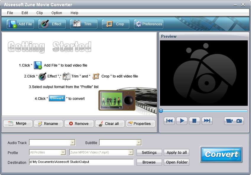 Screenshot of Aiseesoft Zune Movie Converter