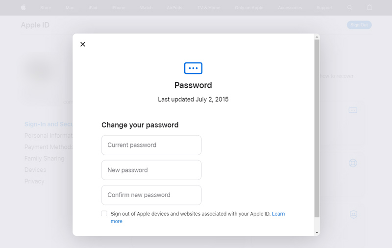 Chang Apple ID Password on Web