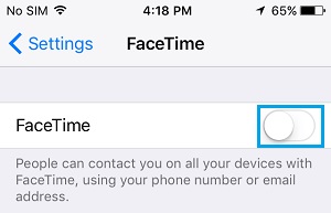 Turn off facetime on iPhone