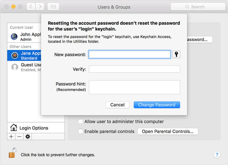 Reset Mac Password with Another Admin Account