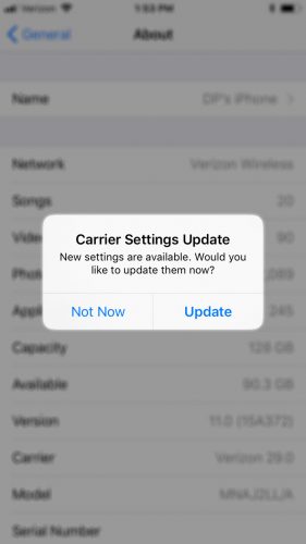 Carrier settings update iphone