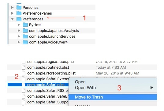 Delete Safari preferences file