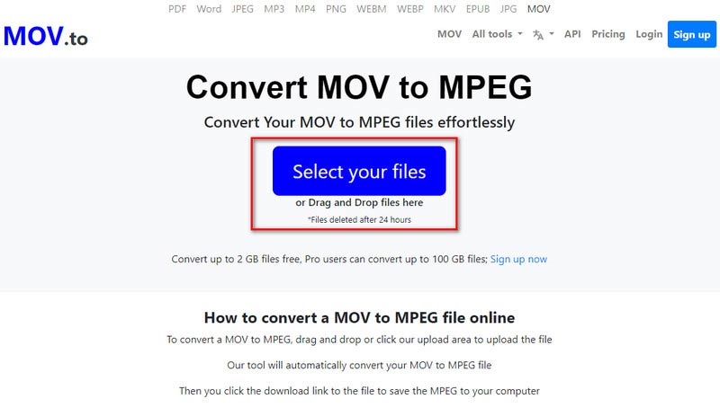 MOV.to Select Your Files