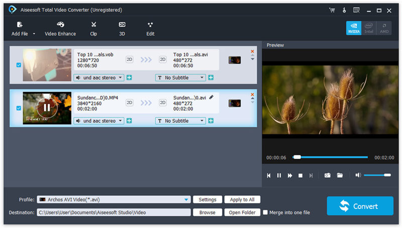 Convert all popular video and audio files to any other video and audio format.