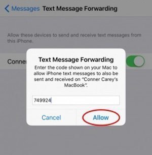 Enter Code to Transfer iMessages from iPhone to Mac