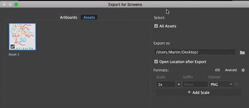 Export Screens Window