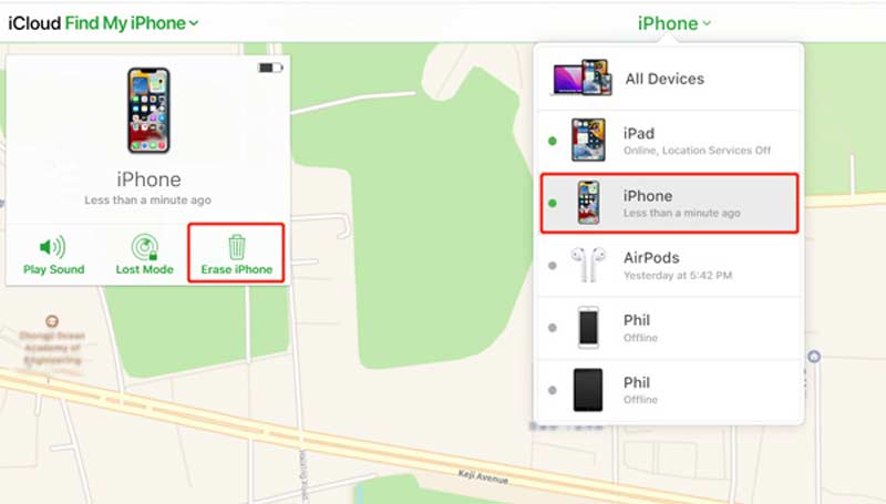Erase iPhone with find my iPhone