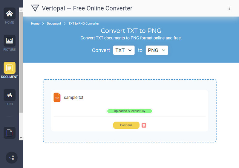 Vertopal Convert TXT to PNG