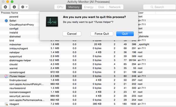 Find iTunes Helper and Quit Process