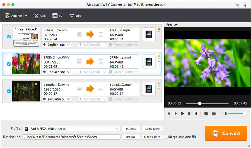 Screenshot of Aiseesoft WTV Converter for Mac