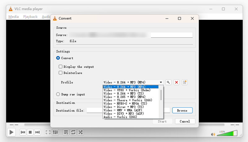 VLC Choose Format