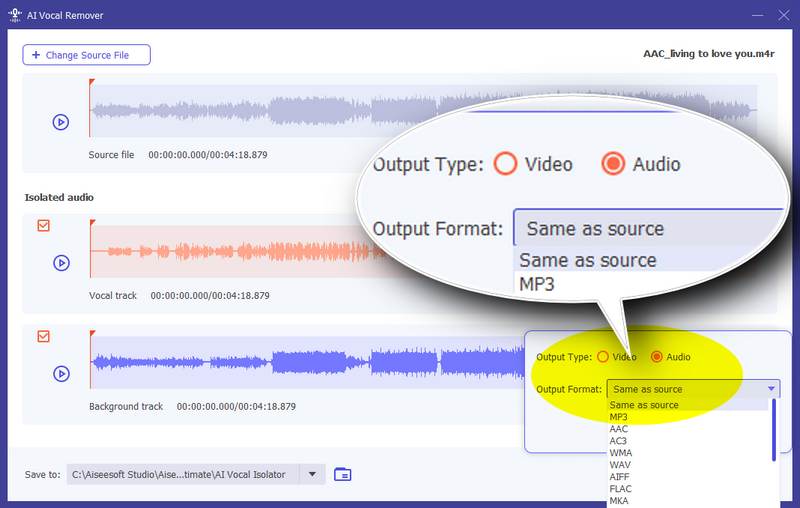 Select Output Format And Save