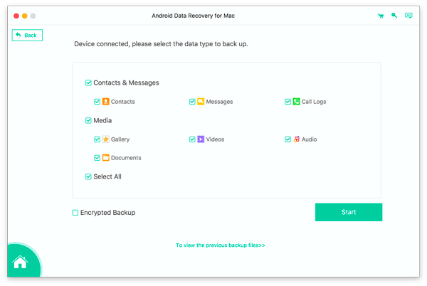 Scegli Dati da eseguire il backup