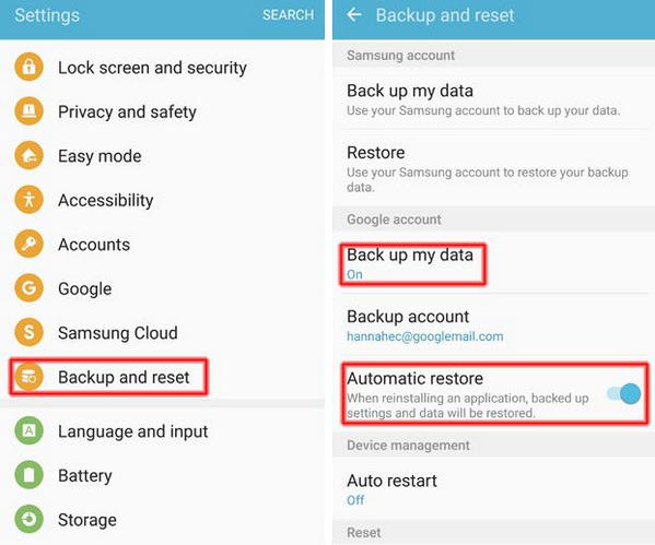 Servizio di backup Android