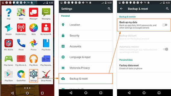 Motorola Backup con account Google