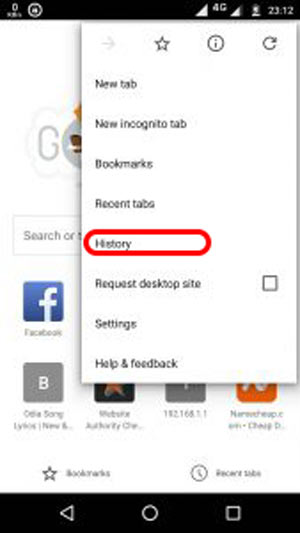 Find Google Chrome Browsing Historie på Android