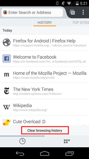 Ryd Mozilla Firefox-browsningshistorik på Android