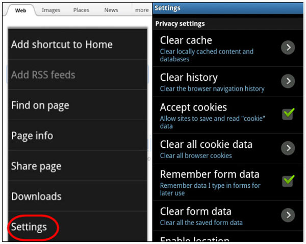 Clear internet/Stock Browser History on Android