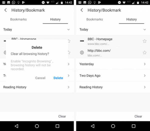 Clear UC Browsing History on Android