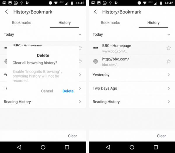 Ryd UC-browserhistorik på Android