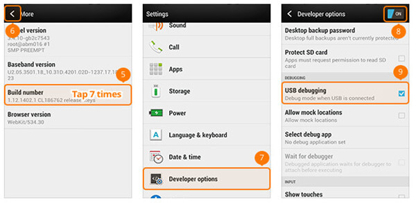 Aktivér USB Debug Mode på HTC