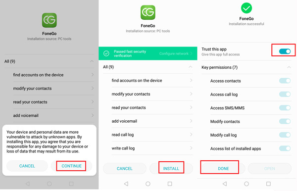 Install FoneGo Peemission on your Android