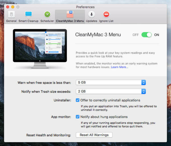CleanMyMac 3 -menu
