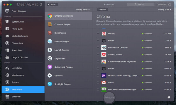 CleanMyMac 3 Расширения