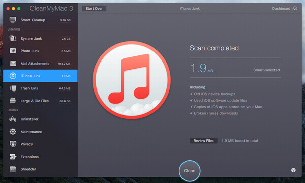 CleanMyMac 3 iTunes Очистка от нежелательной почты