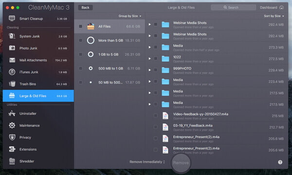 CleanMyMac 3 rengjøring av store og gamle filer