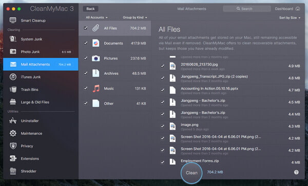 CleanMyMac 3 메일 첨부 파일 청소