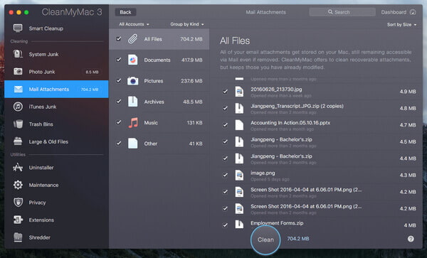CleanMyMac 3 Очистка почтовых вложений