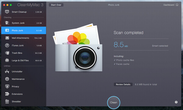 CleanMyMac 3 Pulizia della spazzatura fotografica