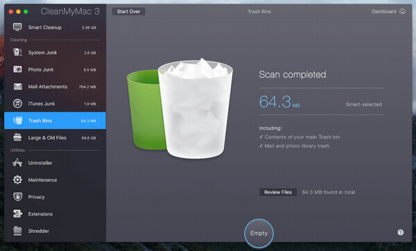 CleanMyMac 3 Trash Bins Cleaning