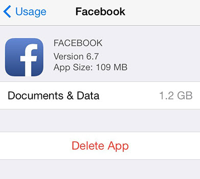 Elimina l'app di Facebook per cancellare la cache dell'app