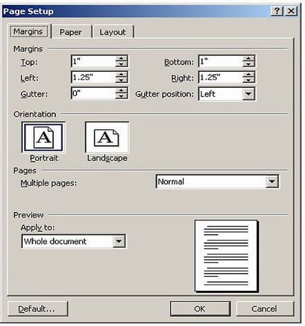 Indstil Word Margin