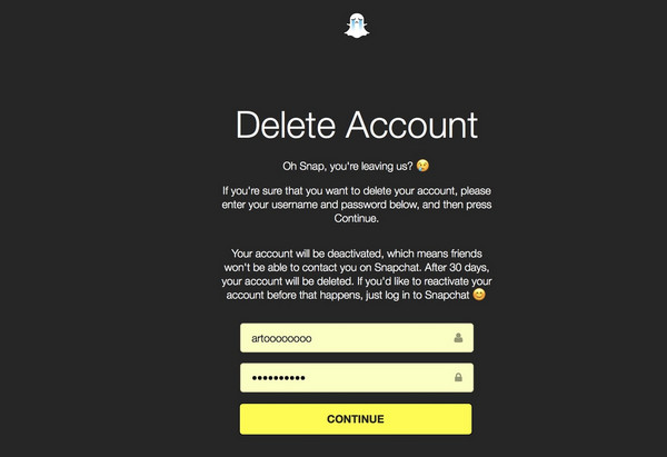 删除Snapchat帐户